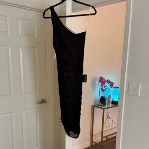 Lulu's Black Ruched One-Shoulder Dress